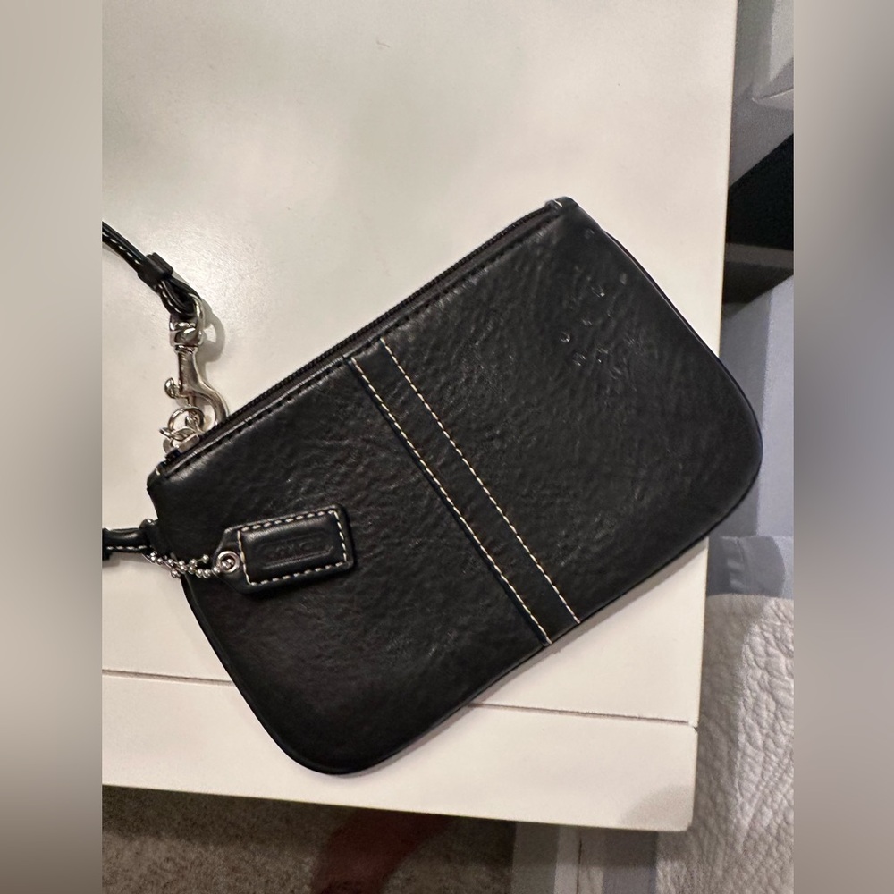 Black leather Coach wristlet wallet